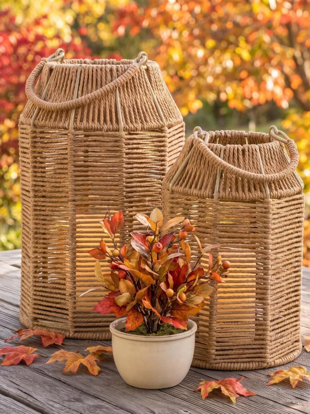 Natural Jute Boho Lanterns - Handcrafted Farmhouse Coffee Table Decor